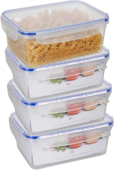 Excellent Houseware Vershoudbakje - 4x - 2200 ml - transparant - kunststof - 23 x 16 x 9,5 cm - Luchtdicht afgesloten