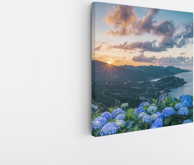 Saammp Canvas Schilderij - Bloemen aan de kust - Landschap - Natuur - 20x20 - Foto op canvas - Wanddecoratie - Muurdecoratie Woonkamer - Slaapkamer decoratie - Canvas Print