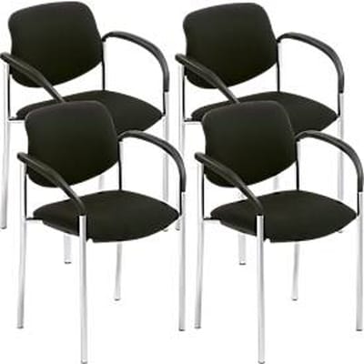 Nowy Styl bezoekersstoel STYL, met armleuningen, stapelbaar tot 6 stuks, draagvermogen tot 110 kg, bekleding zwart, frame chroomzilver, 4 stuks
