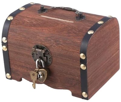 Dailygoods- Spaarpot Houten Retro - Spaarvarken - Kluis met Slot - Vintage Schatkist - Decoratie - Hoogwaardig Hout