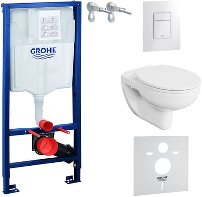 Inbouwreservoir Complete Toiletset Grohe Solido 39069000 - Inbouw WC Hangtoilet Wandcloset Arctic Wit Hoogglans - Bedieningsplaat EVEN 3in1 Wit Hoogglans - Voorwandelement - Installatiesysteem