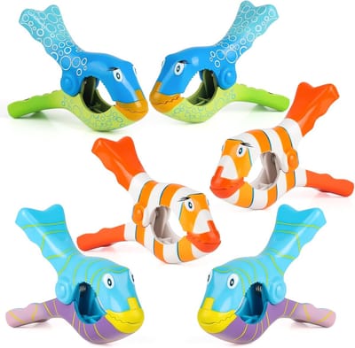 6 stuks, cartoon, vis-handdoekklemmen voor strandstoelen, kunststof strandhanddoekklemmen, wasknijpers, groot voor wasgoed, strandhanddoek, badhanddoek, tapijt