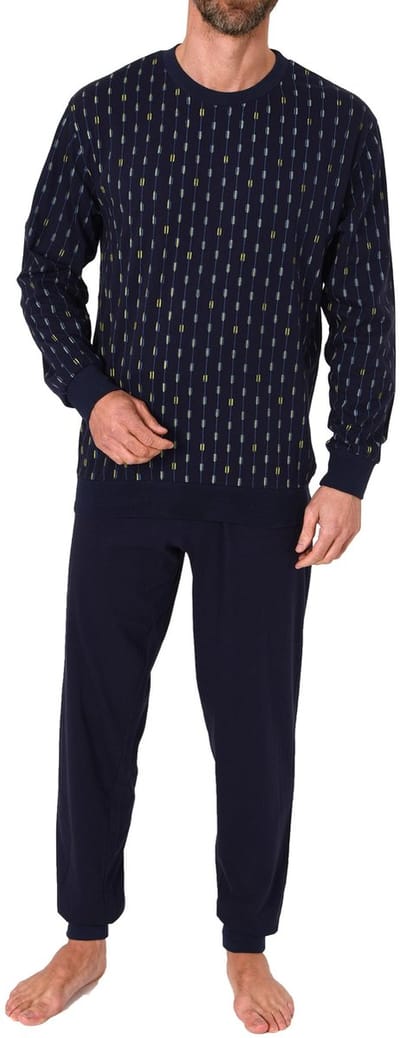 Herenpyjama met lange mouwen, pyjama met minimale print - 122 101 10 751