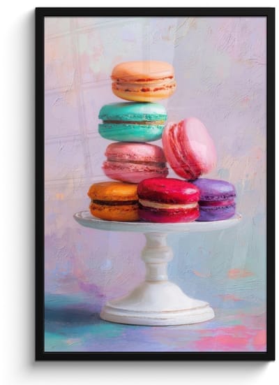 Poster in lijst - Fotolijst 60x90 cm - Posters - Macarons - Schaal - Pastel - Kleurrijk - Posterlijst zwart - Decoratie - Wanddecoratie woonkamer - Muurdecoratie slaapkamer