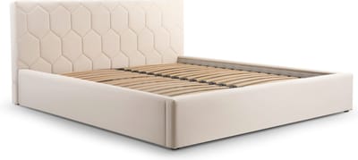 Tweepersoonsbed met fluwelen bekleding, met hoofdeinde, lattenbodem, bed voor volwassenen - BED 02 - 160x200 - Licht beige (TRINITY 1)