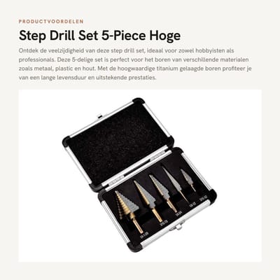 Dailygoods- Stappenboorset 5-Delig - Brits Systeem - Hogesnelheidsstaal 4241 - Titanium Gecoat - Driehoekige Schacht - Multifunctioneel - Boorset