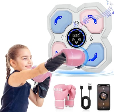 Boksmachine met Muziek & Bluetooth – Inclusief Handschoenen – Wandmontage Boks Trainer – Licht & Geluid – Kinderen & Volwassenen