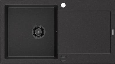Mexen Leo granieten spoelbak 1-kamer met afdruiprek 900 x 500 , zwart/zilver metallic, zwarte sifon - 6501901010-73-B