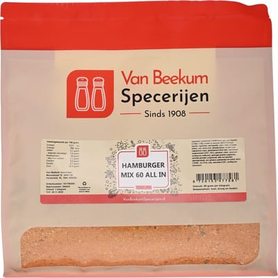 Van Beekum Specerijen - Hamburger Mix 60 All In - 1 KG (hersluitbare stazak)