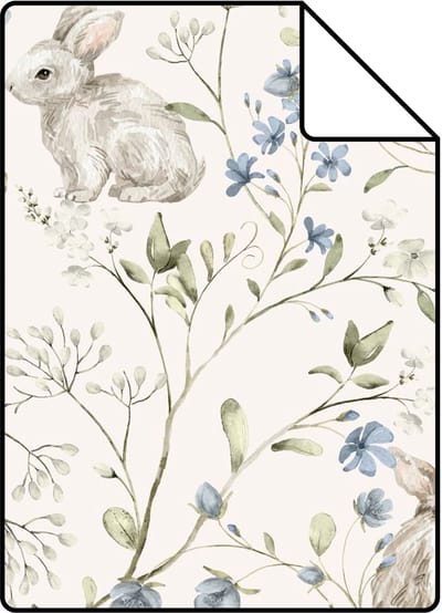 Proefstaal ESTAhome behang konijnen beige, groen, blauw en wit - 26.5 x 21 cm - 131138-S
