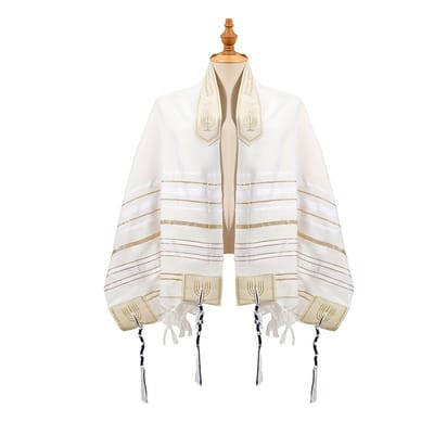 VANDAAG VERZONDEN - Gebedssjaal 180cm - WIT/ GOUD - Tallit Prayer Shawl - Joods Pouch - Synagoge Accessoire - Joodse Feestdagen Bar Mitswa