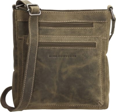 Hide & Stitches Idaho Crossbody Schoudertas - 100% Leder - Ritsvakken - Leren Dames Tas - Olijfgroen
