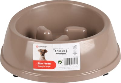 Anti schrokbak hond – slow feeder – voerbak hond – Ø23 cm – 950ml – Flamingo voerbak Mangi – taupe – rond