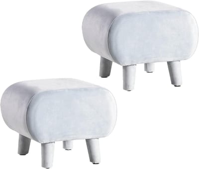 Ottoman voetenbank - Krukje fluweel - Comfortabel zitten - Stabiele houten poten - 32 cm - Wit