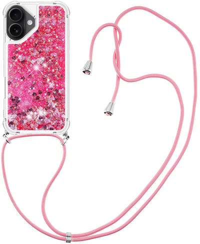 Coverup Hoesje - Geschikt voor iPhone 17 Hoesje - Coverup Liquid Glitter Back Cover met Koord - Pink