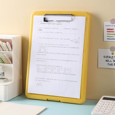 Chemise de classement en plastique A4 multifonctionnelle, planche à écrire, boîte de rangement de documents de grande capacité, presse-papiers de bureau pour une utilisation à domicile ou au bureau jaune