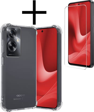 Hoesje - Met Screenprotector - Geschikt voor OPPO A79 - Sterk & Shockproof - Siliconen Case - Back Cover - Telefoon Hoes - Shock Proof - Transparant