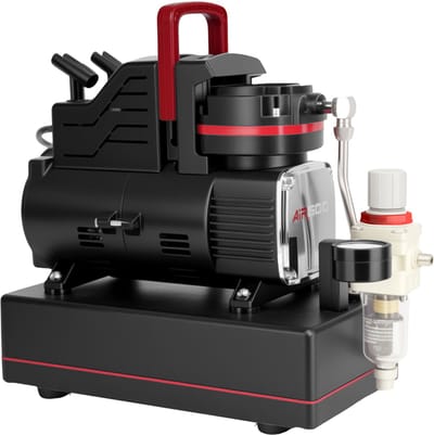 Airgoo Premie Airbrush-compressor met supermacht dubbele koelventilatoren AG-436 & Corrosiebestendige aluminium luchttank (2,5 l)