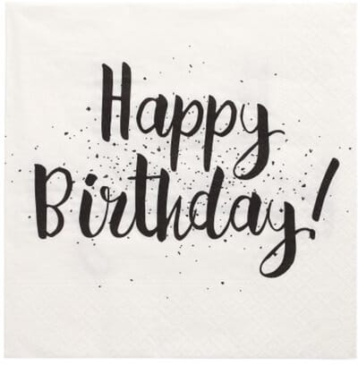 12x 30 Servetten 3-laags 1/4 vouw 33 cm x 33 cm Happy Birthday