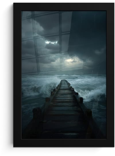 Poster in lijst - Fotolijst 20x30 cm - Posters - Steiger - Storm - Golven - Posterlijst zwart - Decoratie - Wanddecoratie woonkamer - Muurdecoratie slaapkamer