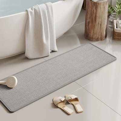 Tapis de Bain Tissé en Lin – Super Absorbant & Séchage Rapide, Tapis de Salle de Bain Antidérapant, Paillassons en Fibre Naturelle pour Baignoire & Douche 40x60cm gris