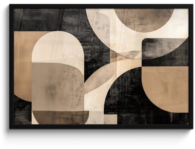 Poster in lijst - Fotolijst 90x60 cm - Posters - Abstract - Vormen - Modern - Beige - Posterlijst zwart - Decoratie - Wanddecoratie woonkamer - Muurdecoratie slaapkamer