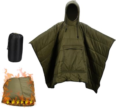 Hooded Camping Poncho Dekentje met Ritszak - Waterdichte, Winddichte en Thermische Dekens voor Volwassenen - Ideaal voor Winter, Vissen en Wandelen Buiten