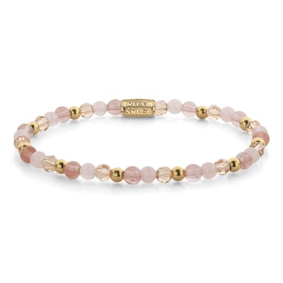 Rebel & Rose Roses and Cherry Armband RR-40165-G – Roze Edelsteen - 16.5 cm - 4 mm