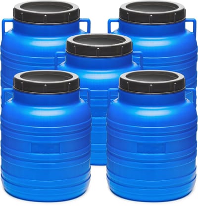 Garronda 5x10L Kunststof Trommel Met Deksel - Regenton - Vat - HDPE - Voedselvat - Tuin Hobbock – Blauw - GD-STE-Barrel