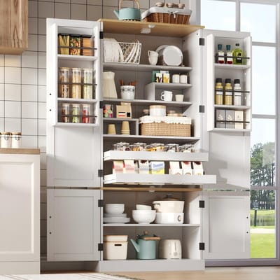 Keukenkast - met sensor - verstelbare planken - lades - hoge kast - opbergkast - geschikt voor keuken - eetkamer en woonkamer - wit