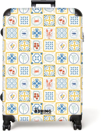 NoBoringSuitcases.com® - Koffer groot - Reiskoffer lichtgewicht - Italiaanse tegel print geel - Rolkoffer met 4 wielen - Grote trolley XL - 98 liter bagage