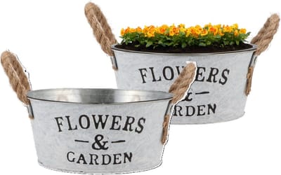 DK Design Plantenpot/bloempot schaal Jardin- 2x - zink - wit - D21 x H9 cm
