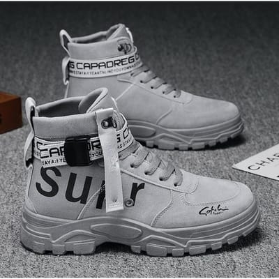 Chaussures en Toile Britannique Bottes Martin Hommes Automne Nouvelles Personnalité Mode Bottes Décontractées Hautes Chaussures d'Outil Hiver Bottes Tendance 44 gray