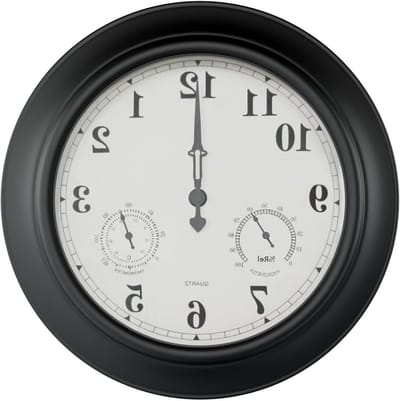 Wandklok Thermometer - Buitenklok Temperatuurmeter - Binnen en buiten - Waterdichte metalen behuizing - 18 inch diameter - Zwart