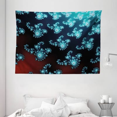 ABAKUHAUS Fractaal Wandtapijt en Sprei, Psychedelische Verdraaide Vormen, 230 x 140 cm, Turquoise Bordeaux