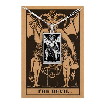 Tarot Ketting XV: De Duivel / The Devil - Inclusief Rider-Waite Kaart - Zilverkleurig Stainless Steel - 60cm - Pax Amare