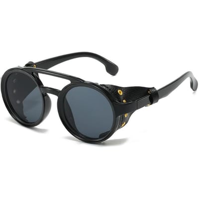 Nieuwste Vintage Zonnebril Bril Heren Dames Leer Rond Bril Klassieke Rijbril Winddicht Buiten Sport Bril UV400 Other gray