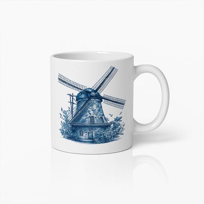 Hollandse Windmolen Koffiemok – Klassieke Blauwe Keramische Beker met Nederlands Ontwerp