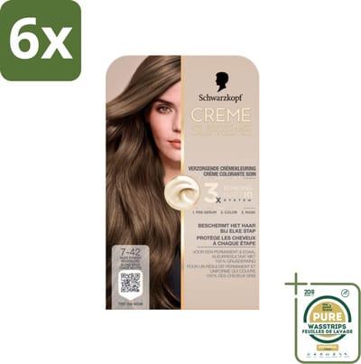 Schwarzkopf - Haarkleuring - Creme Supreme 7-42 - Nude Donker Beigeblond - 245g - Voordeelverpakking - 6 stuks - Grijsdekking - Haarkleur 7-42