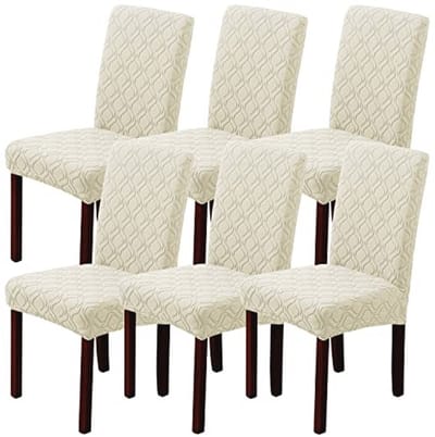 Rekbare en afneembare stoelhoezen, 6-delig, voor eetkamer- en keukenstoelen, beige