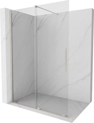 Mexen Velar Schuifbare douchewand Walk-in 130 x 200 , transparant 8 mm, geborsteld nikkel - 871-130-000-03-97