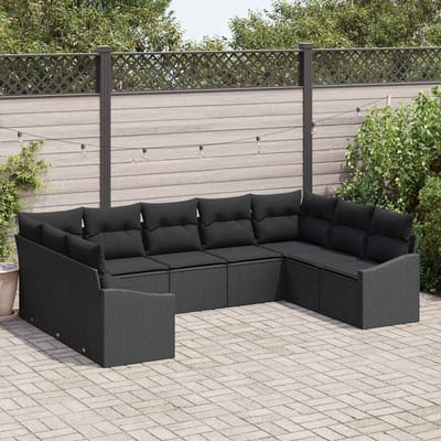 vidaXL - Tuinbank - Set - 9 - st - Zwart - poly - rattan