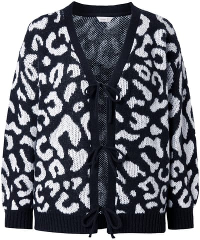 MIAMODA - Dames - Cardigan Regular Fit luipaard striksluiting - Zwart - Maat 46+