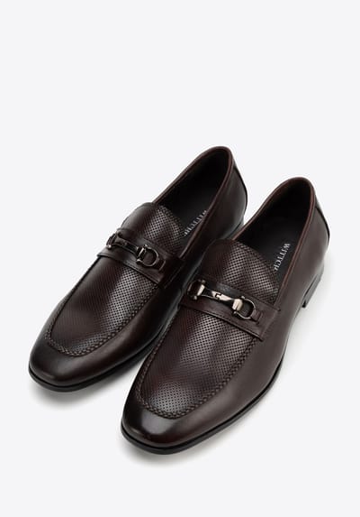 Wittchen Heren Leren Loafers met Gesp op de Band, Donkerbruin, Natuurlijk Leer
