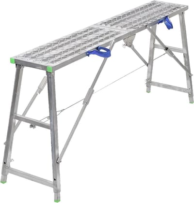 Werkplatform Verstelbaar - Steigerkruk Ladderkruk - Kluswerkzaamheden Thuis - In Hoogte Verstelbaar - 140 cm - Zilver