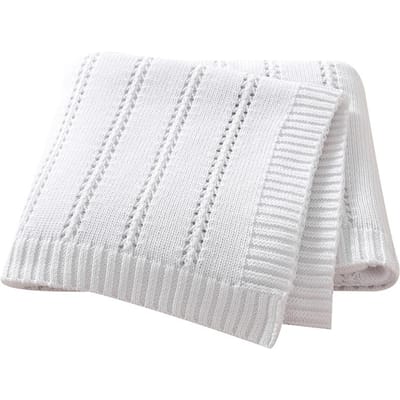Couvertures Bébé Coton Rayures Verticales Couleur Unie Tricot Uni Bébés Garçons Filles Couverture d'emmaillotage Mousseline Pour Nouveau-né Bébé (White,70 By 90) blanc