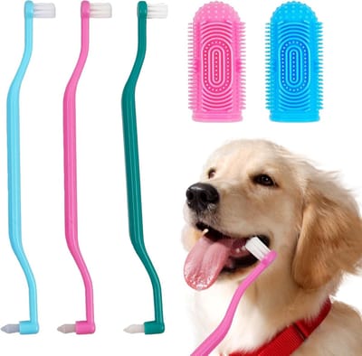 SnelShoppen - 5-delige Dubbele Honden Tandenborstel Set, Silicone Tandenborstel voor Huisdieren, 360 Graden Katten Tandenborstel, Geschikt voor Kleine
