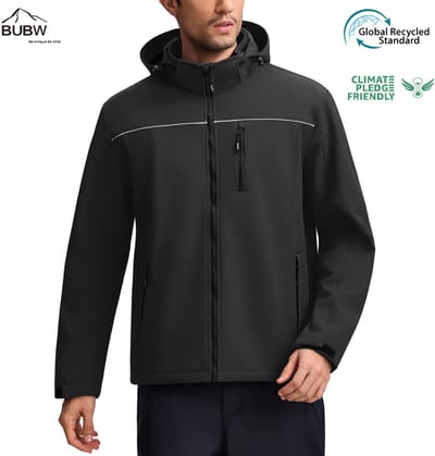 BUBW Heren Outdoorjas - Outdoorjassen - Outdoor Jas Heren - Waterdicht & Ademend - Warme Fleece Voering - Winddicht - Zwart - Maat L
