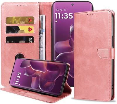 Geschikt voor Motorola Edge 60 Pro Telefoonhoesje Kunstleer met Magnetisch lipje en Pasjeshouder Book Case met Klepje - Walletcase with Cardslot - Rosé Goud - Smartphonica geschikt voor Motorola Edge 60 Pro