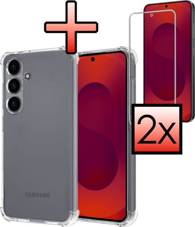 Hoesje - Met Screenprotector - 2 Stuks - Geschikt voor Samsung Galaxy S25 FE - Sterk & Shockproof - Siliconen Case - Back Cover - Telefoon Hoes - Shock Proof - Transparant